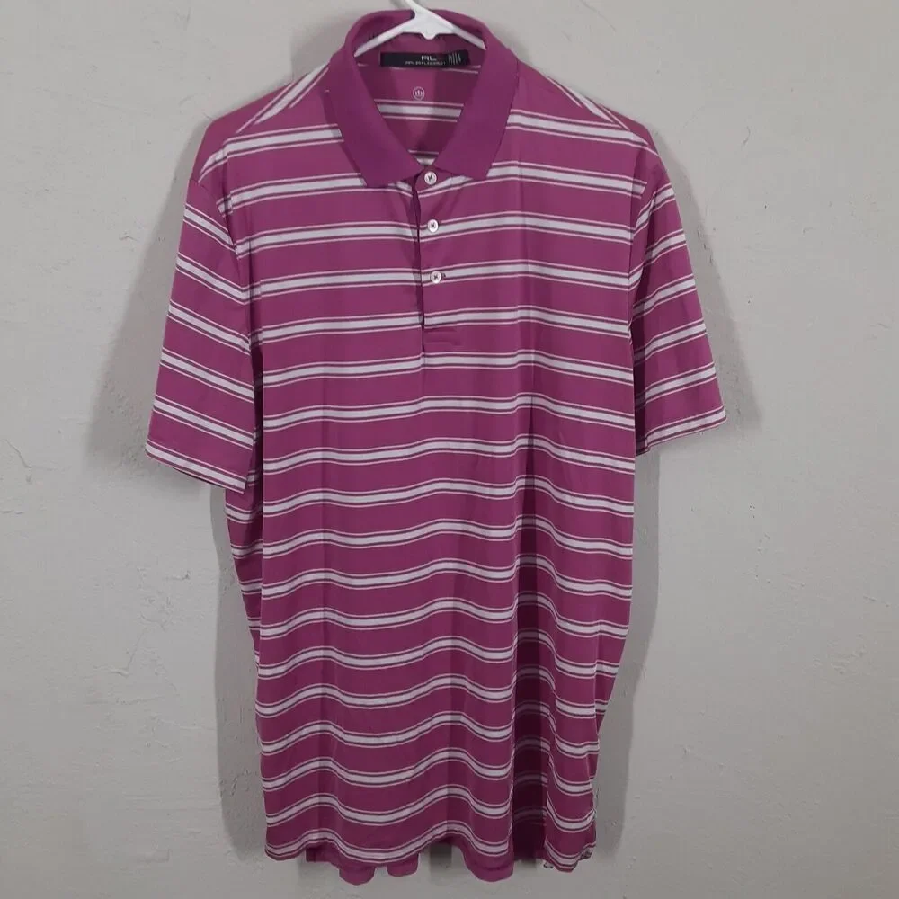 RLX Ralph Lauren Shirt Mens Large L Pink Striped Golf Polo Moisture Wicking